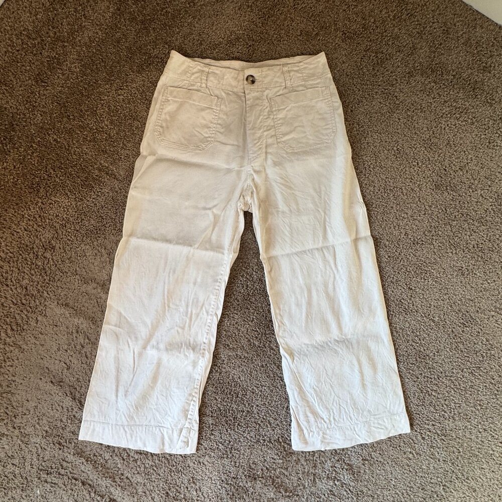 The Colette Linen Blend Crop Wide-Leg Pants, Maeve, Anthropologie, Cream